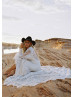 High Neck Ivory Lace Keyhole Back Wedding Dress